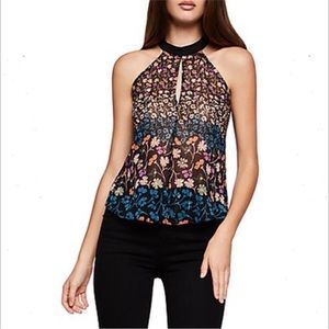 BCBGeneration NWOT Floral Halter Sheer Tank Top Black